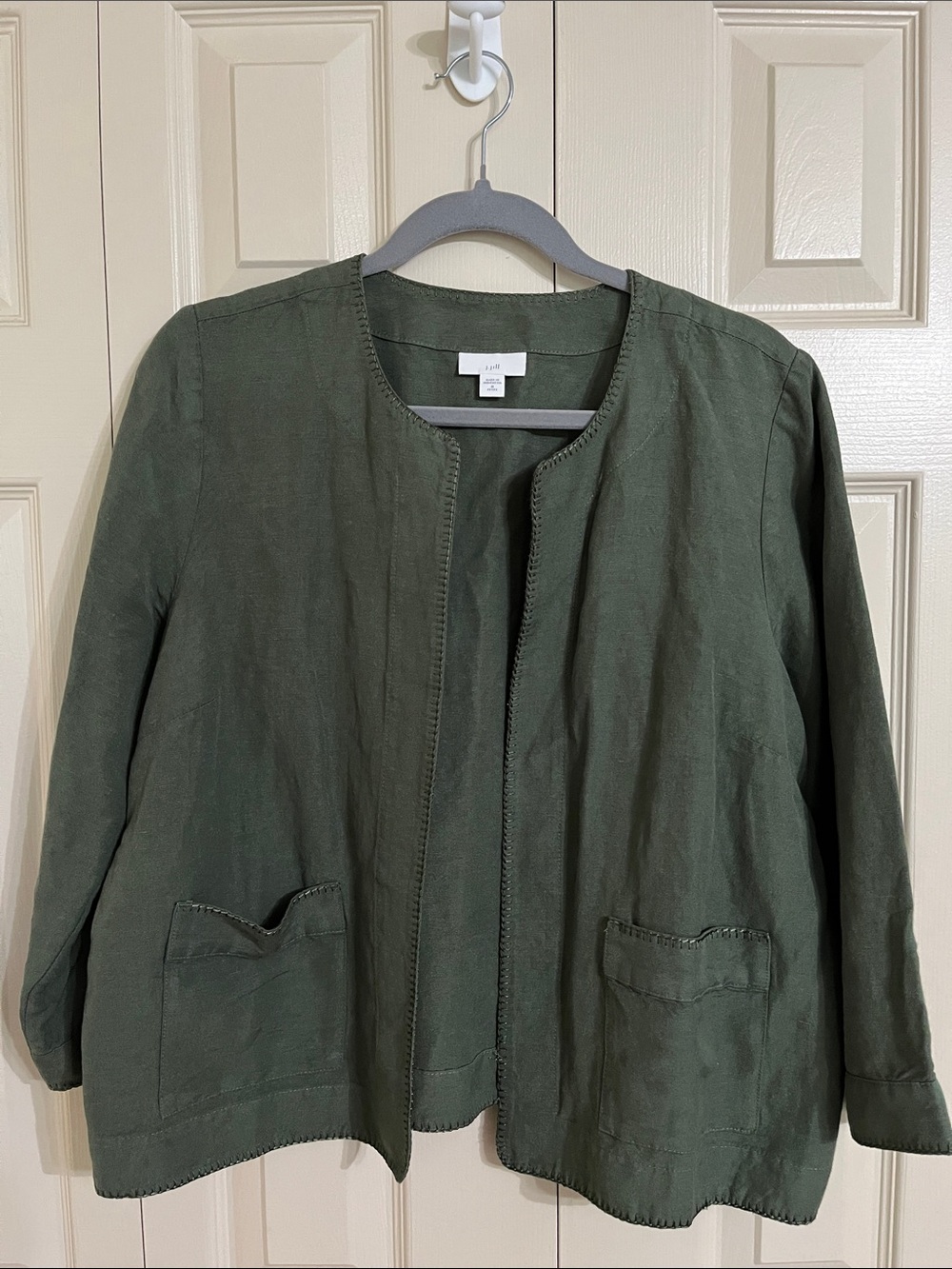 J. Jill Olive Green Collarless Open Jacket